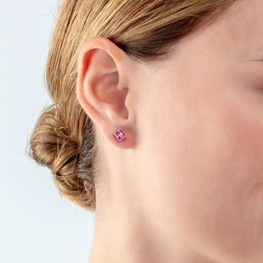 Coeur De Lion 0501E Brilliant Square Small Earrings Silver Pink
