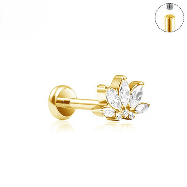 Lotus Titanium Labret Flat Back Earring with Cubic Zirconia