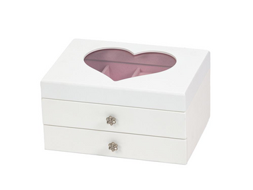 White Heart Wooden Jewellery Box