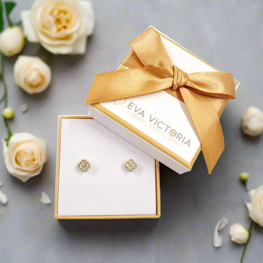 18ct Gold Plated Sterling Silver 6mm Clover Stud Earrings