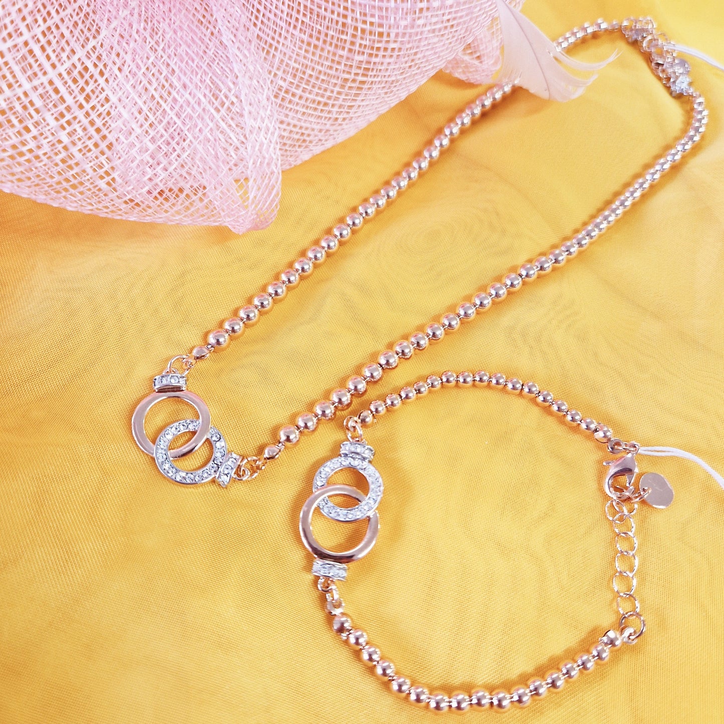 Chanelle Intercircles Rose Gold Beaded Bracelet