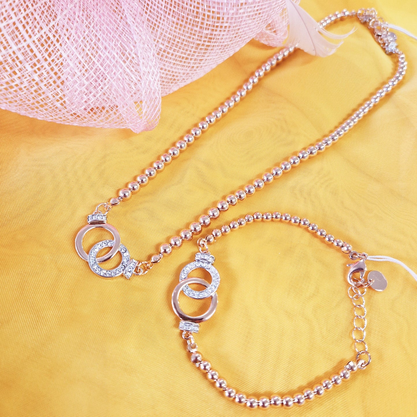 Chanelle Intercircles Rose Gold Beaded Necklace