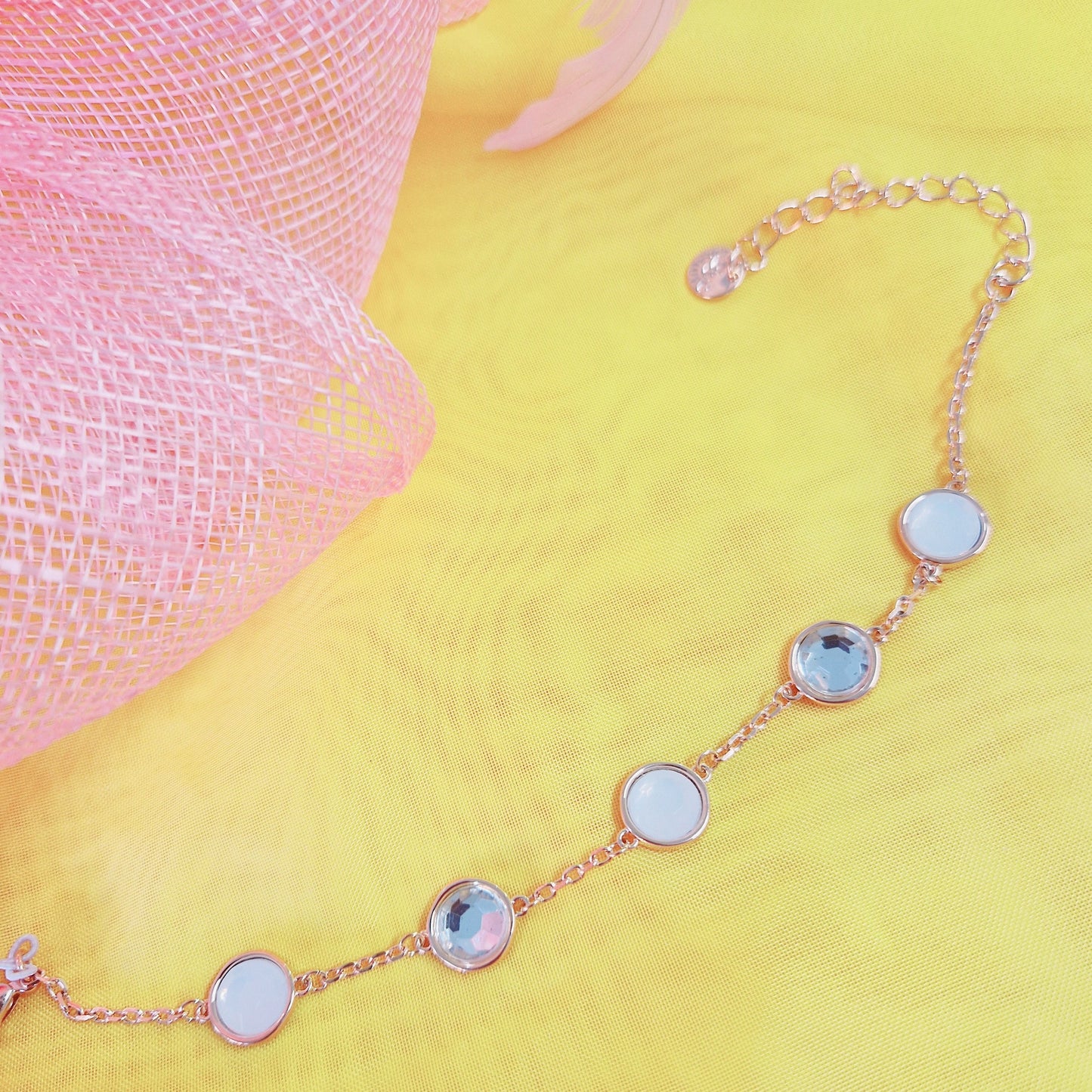 White Opal & Crystals Rose Gold Chain Bracelet