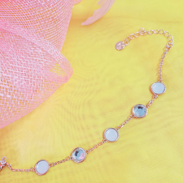 White Opal & Crystals Rose Gold Chain Bracelet