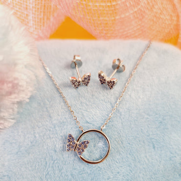 Gemstone Butterfly Sterling Silver Pendant for Children