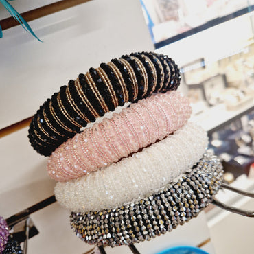 Pastel Pink Beaded Fabric Headband