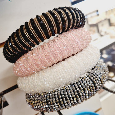 Rita Sparkling White Beads & Pearls Fabric Headband