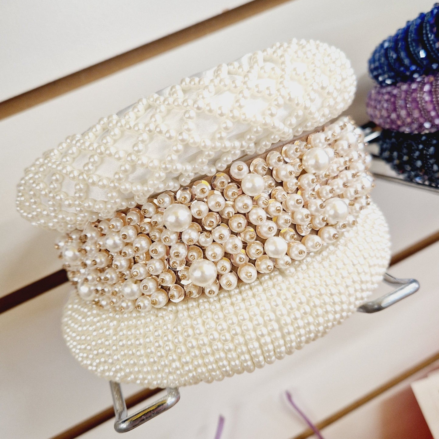 Criss Cross White Pearls Fabric Headband