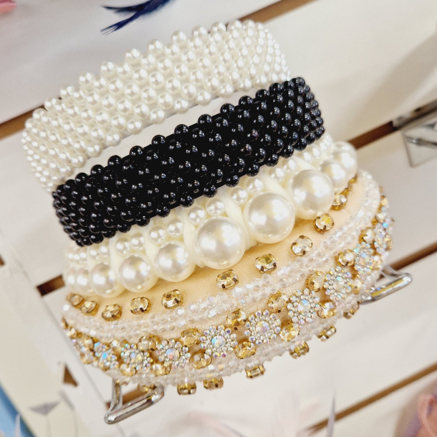 Tasha White Pearls Fabric Headband