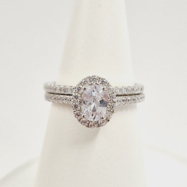 Cubic Zirconia Sterling Silver Bridal Rings Set