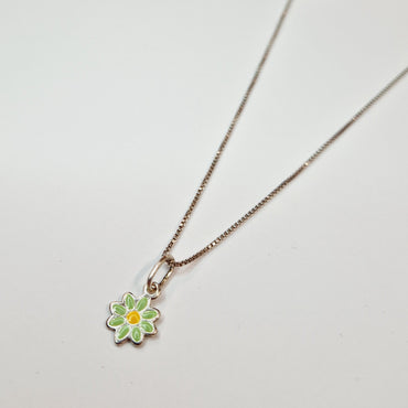 Sweet Green Daisy Children Sterling Silver Pendant