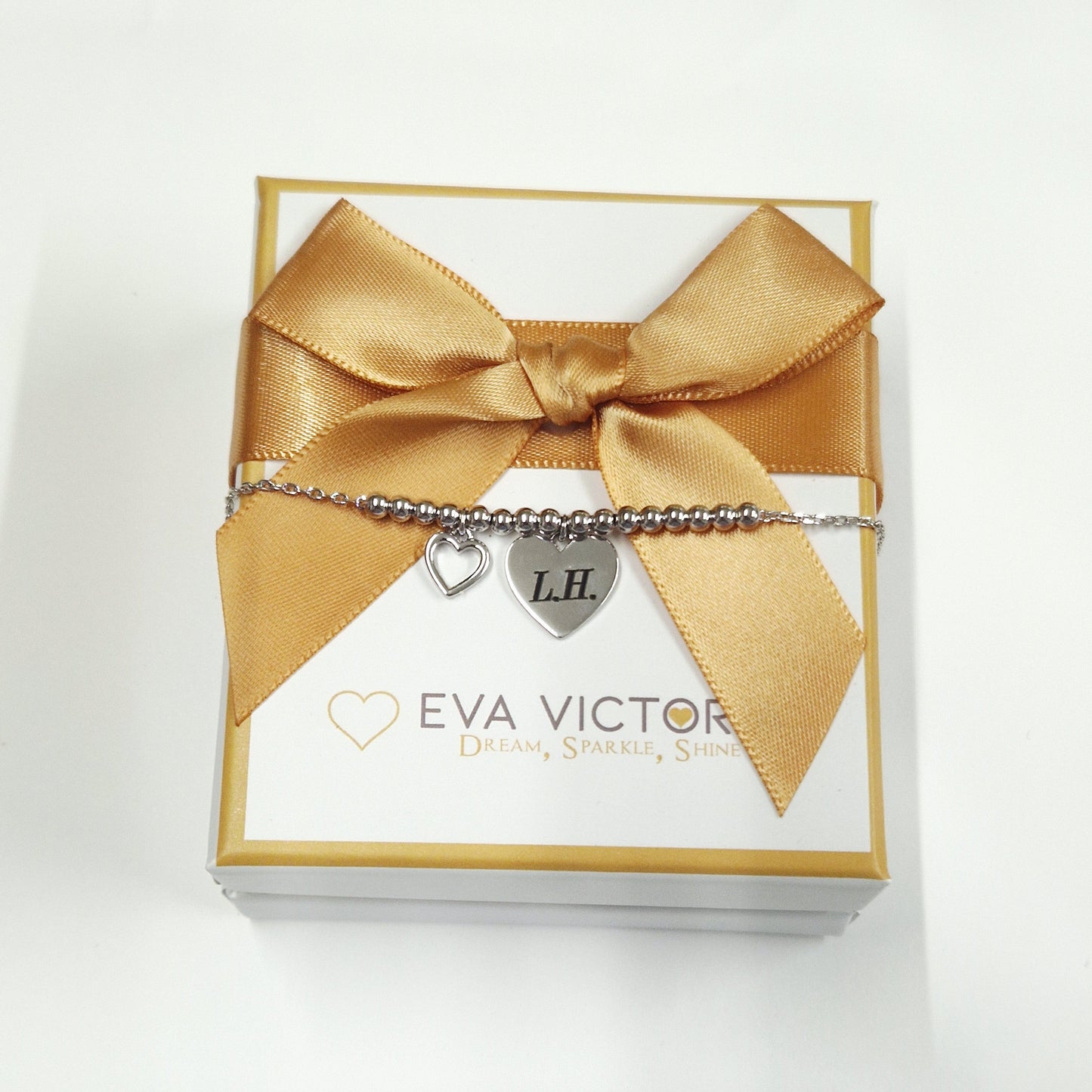 Engravable Heart Sterling Silver Beaded Bracelet