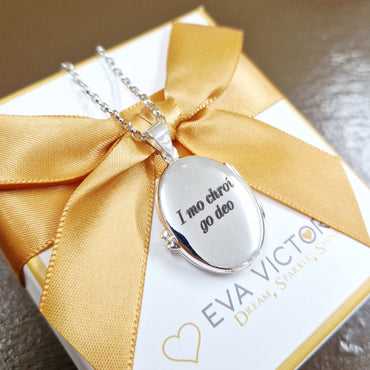 sterling silver locket with engraving on Irish - Eva Victoria