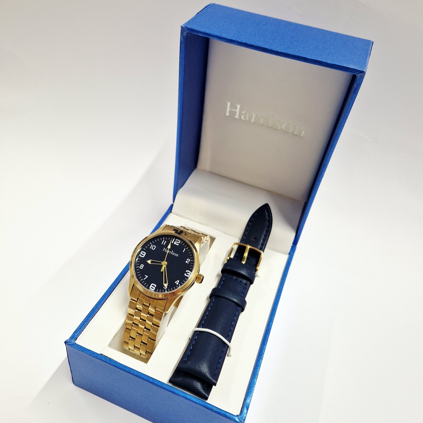 Gold Stainless Steel Boys Watch & Interchangeable Navy Strap