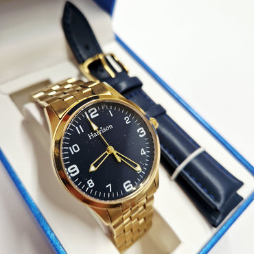 Gold Stainless Steel Boys Watch & Interchangeable Navy Strap