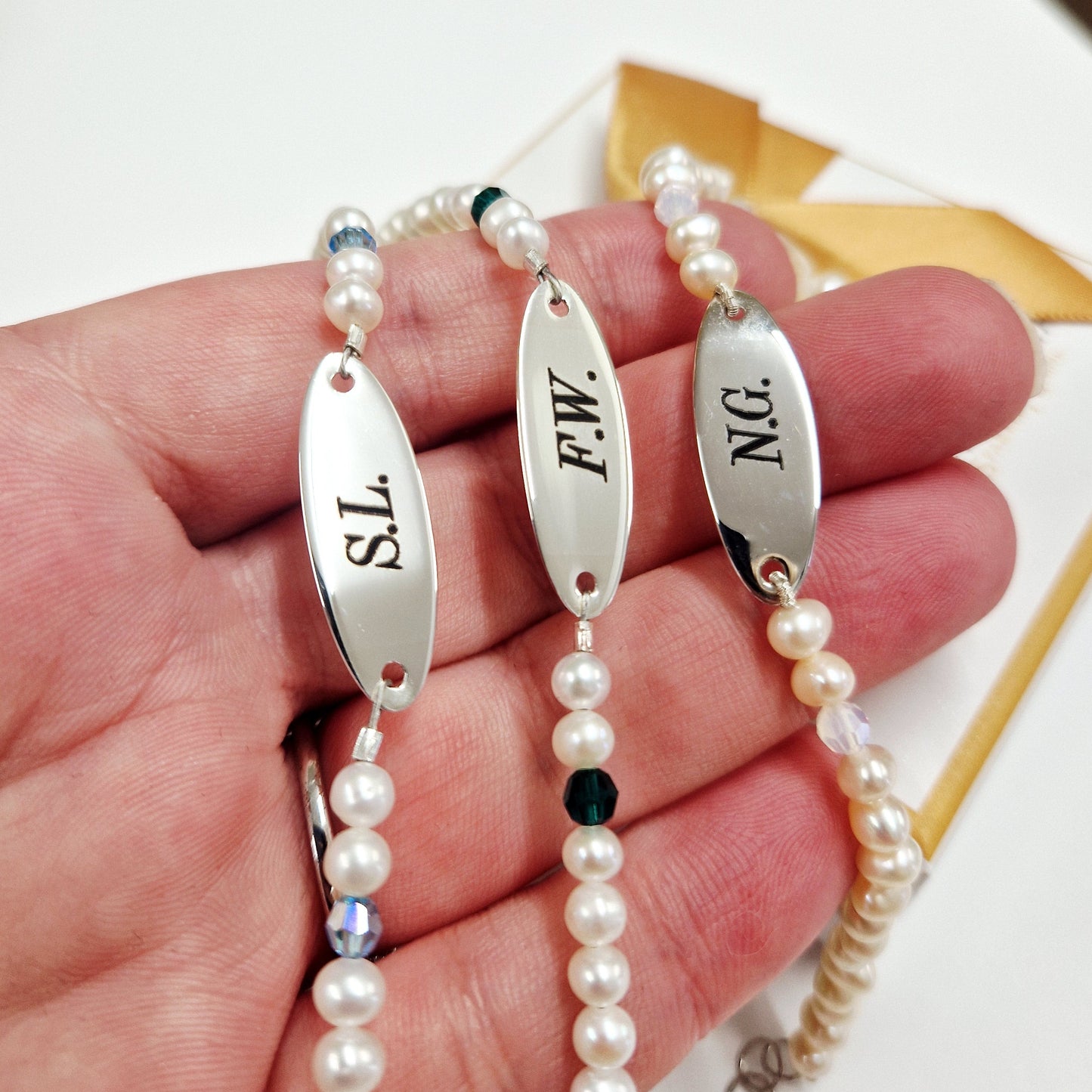 January Birthstone Freshwater Pearl Personalised Bracelet in Sterling Silver
