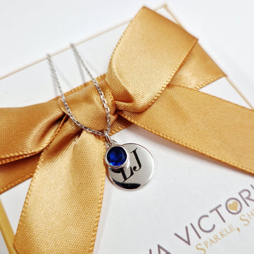 engraving on silver september birthstone pendant for girls - eva victoria ireland