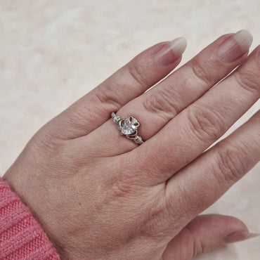 sterling silver clear stone claddagh ladies ring - eva victoria ireland