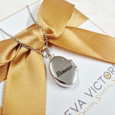 17mm oval silver locket with engraving - eva victoria ireland