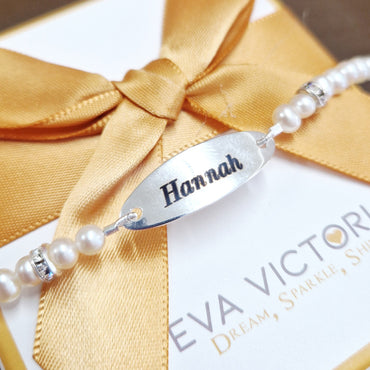 Engravable ID Bracelet with Fresh Water Pearls for Children