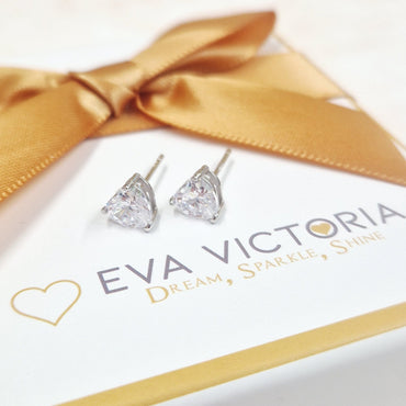 Sterling Silver Love Heart Cubic Zirconia Stud Earrings 6mm