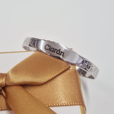 silver claddagh baby bangle with laser engraving - eva victoria ireland