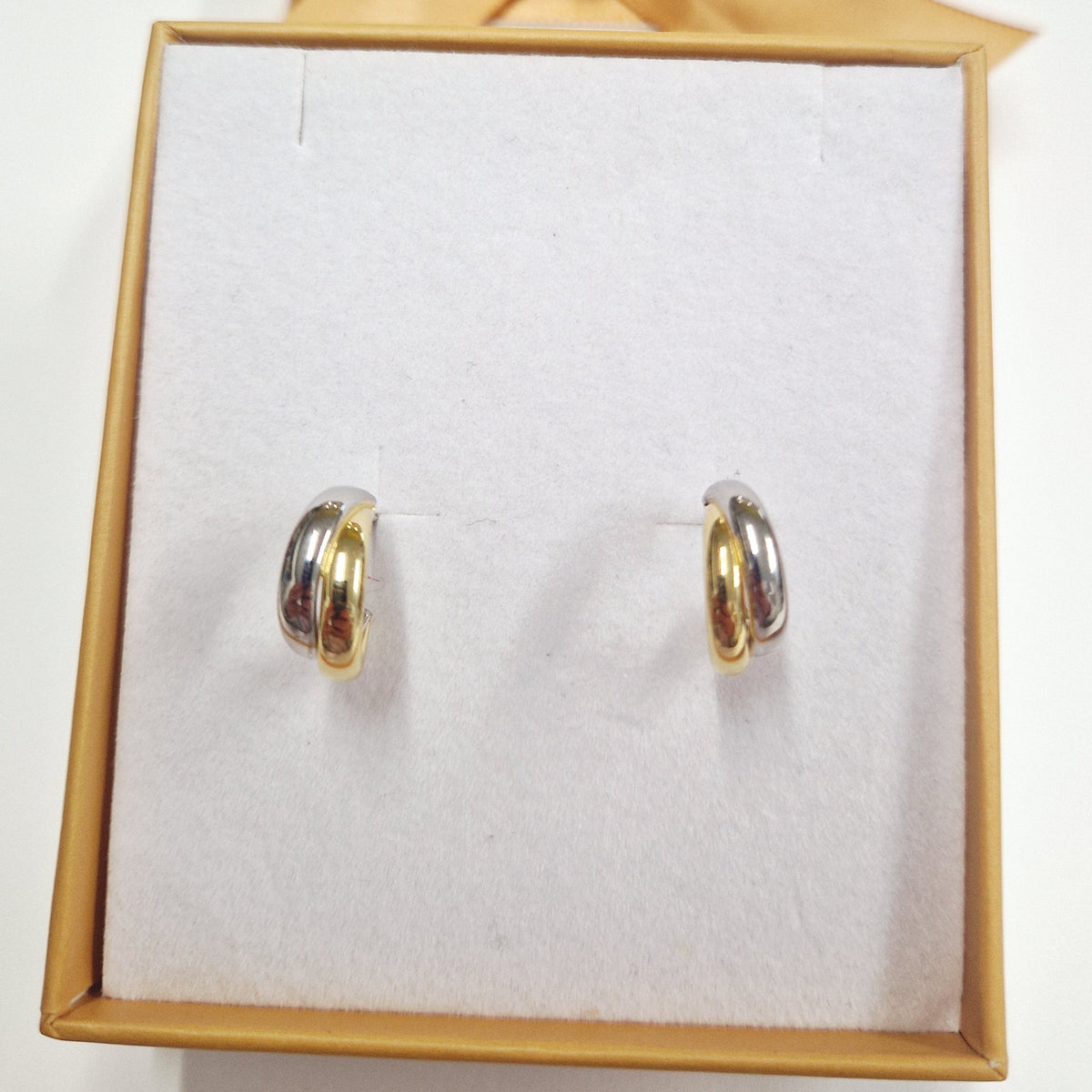 Two Tone Silver Twisted Half Hoop Earrings 15mm