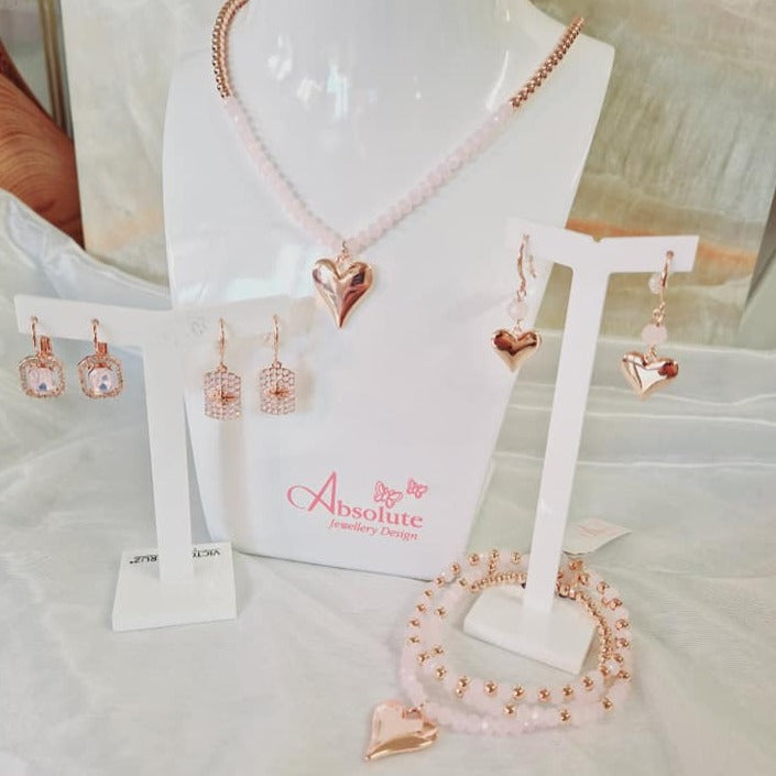 Absolute Jewellery Heart & Rose Gold Beads Necklace