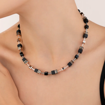 Coeur De Lion 4018E GeoCube Black Onyx & Rose Gold Earrings