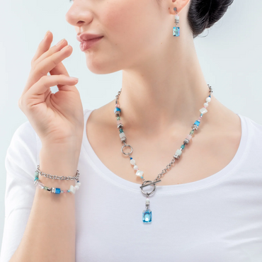 Coeur De Lion Amazonite & Rose Quartz Fusion Silver T-Bar Necklace