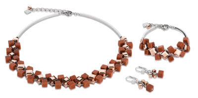 Coeur De Lion 4886N Cognac Goldstone Geo Cube Necklace