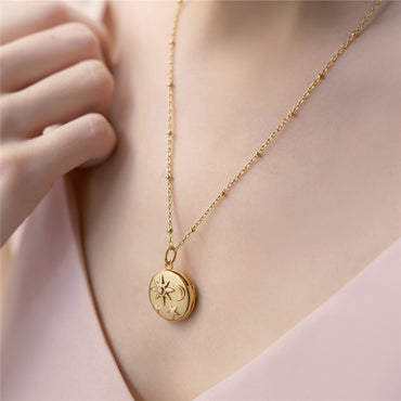 Newbridge Gold Plated Photo Locket with Sun Moon & Stars