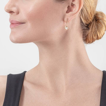 Coeur De Lion 6006E Brilliant Square Earrings, Rose Gold & Beige