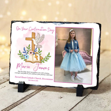 Personalised Girl Confirmation Photo on a Slate Stone Plaque