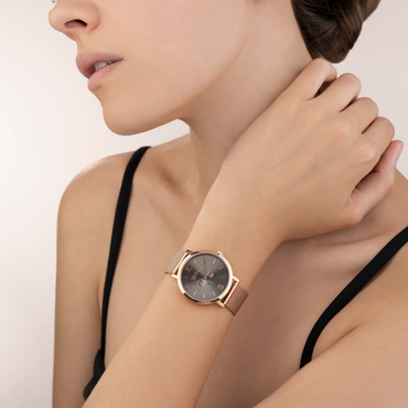 Coeur De Lion 7601 Mocha Matt Milanese Stainless Steel Watch, Rose Gold