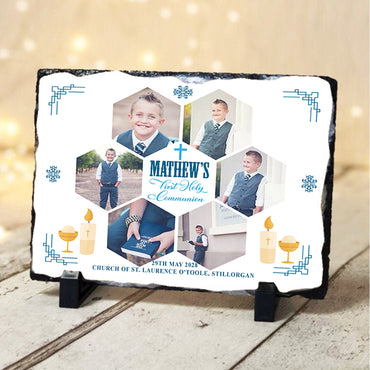 Communion Blessings Photo Collage on a Slate in Blue