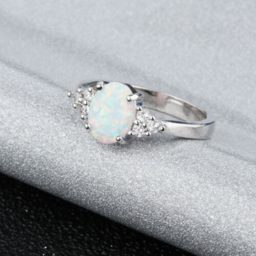 Sterling Silver Opal Ring with Cubic Zirconia