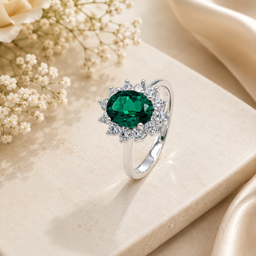 sterling Silver ring with a green gemstone for women - eva victoria ireland