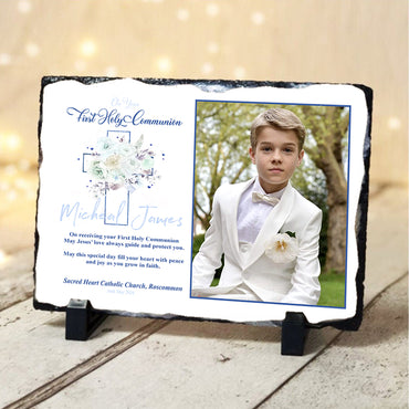 Personalised Boy Communion Photo on a Slate Stone Plaque