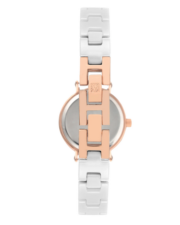 Anne Klein Crystal Accented White Ceramic Rose Gold Watch