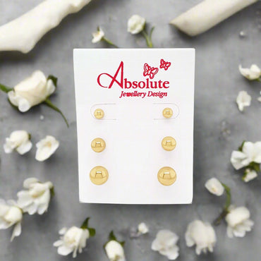 Absolute Jewellery Set of 3 Gold Balls Stud Earrings