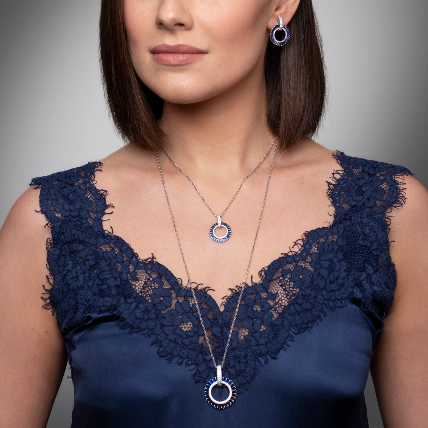 Absolute Jewellery Blue Sapphire 18" Silver Necklace