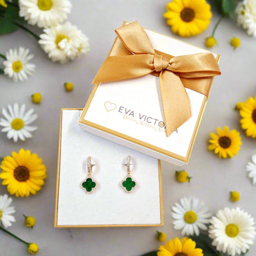 Absolute Jewellery Emerald Clover Gold Hoop Earrings