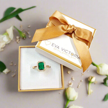 Absolute Jewellery Yellow Gold Emerald Halo Dress Ring