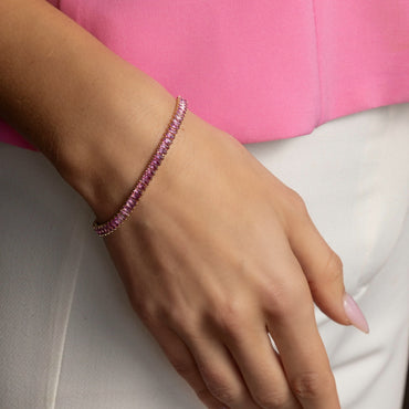 gold tennis bracelet with pink stones - eva victoria ireland