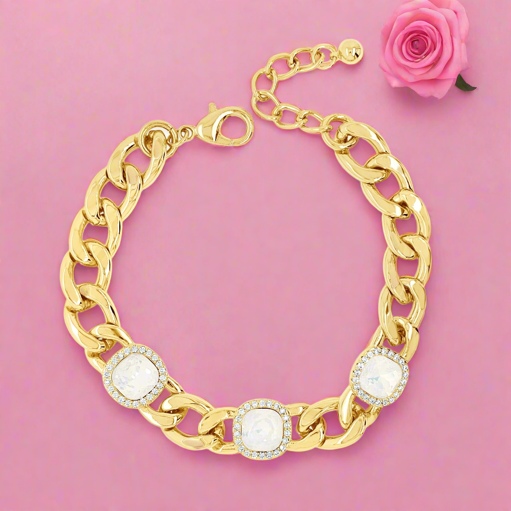 Absolute Jewellery Curb Gold Bracelet With White Opal