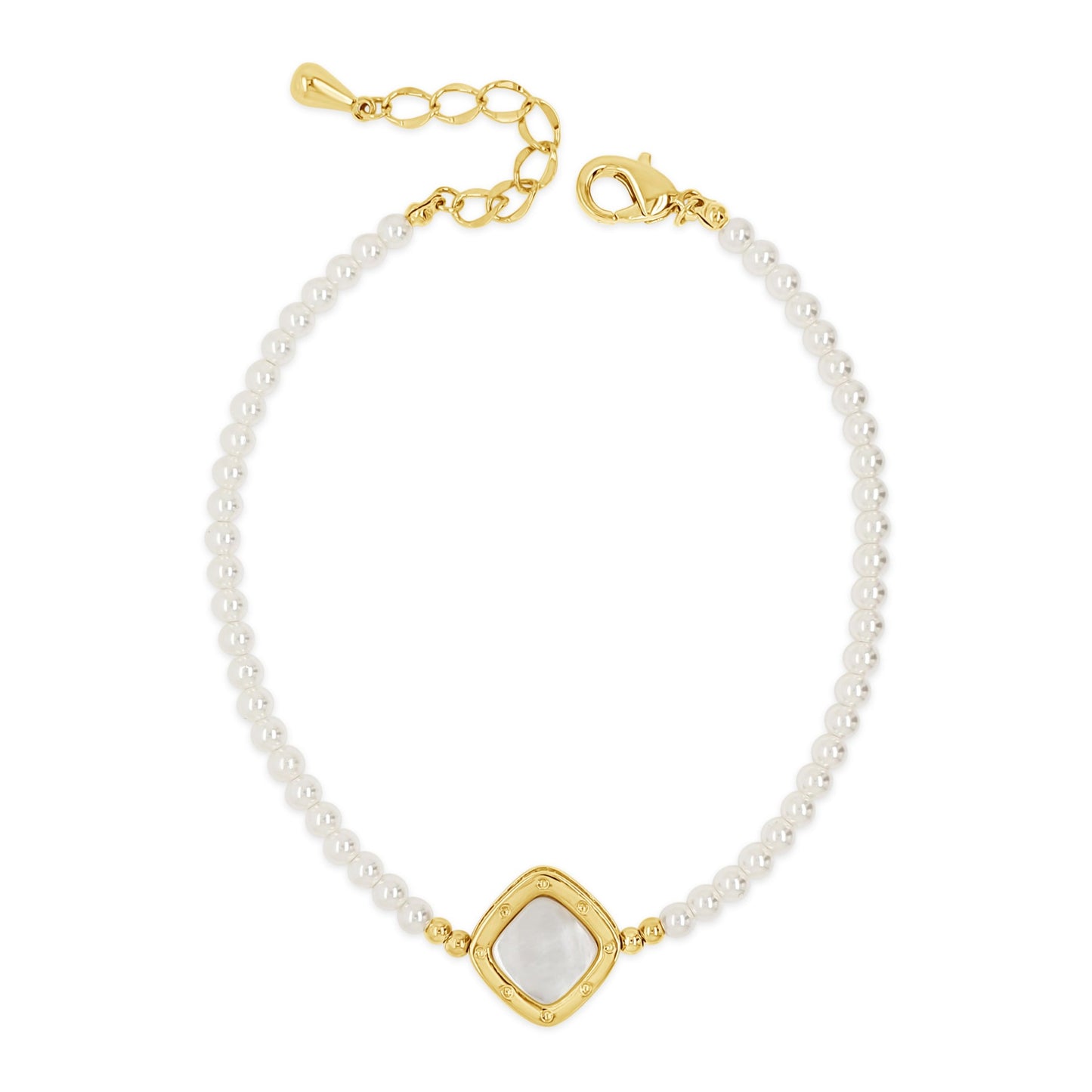 Absolute Jewellery White Pearls Gold Rhombus Bracelet