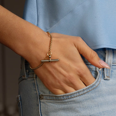 rolo chain t-bar gold bracelet for women in ireland