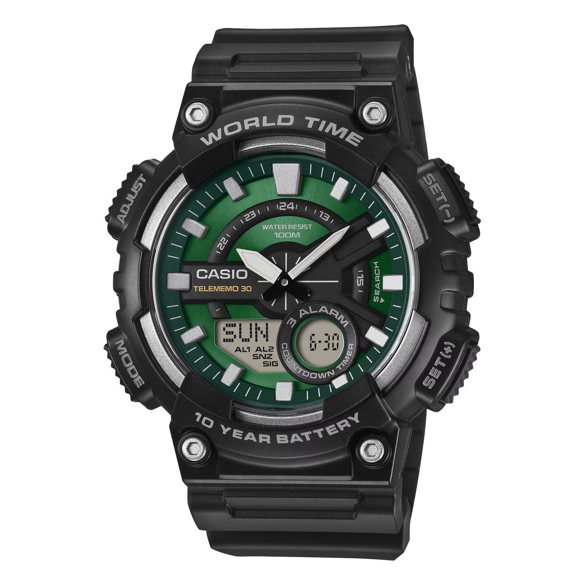 Casio AEQ-110W-3A2V Analogue-Digital Green Dial Watch in ireland