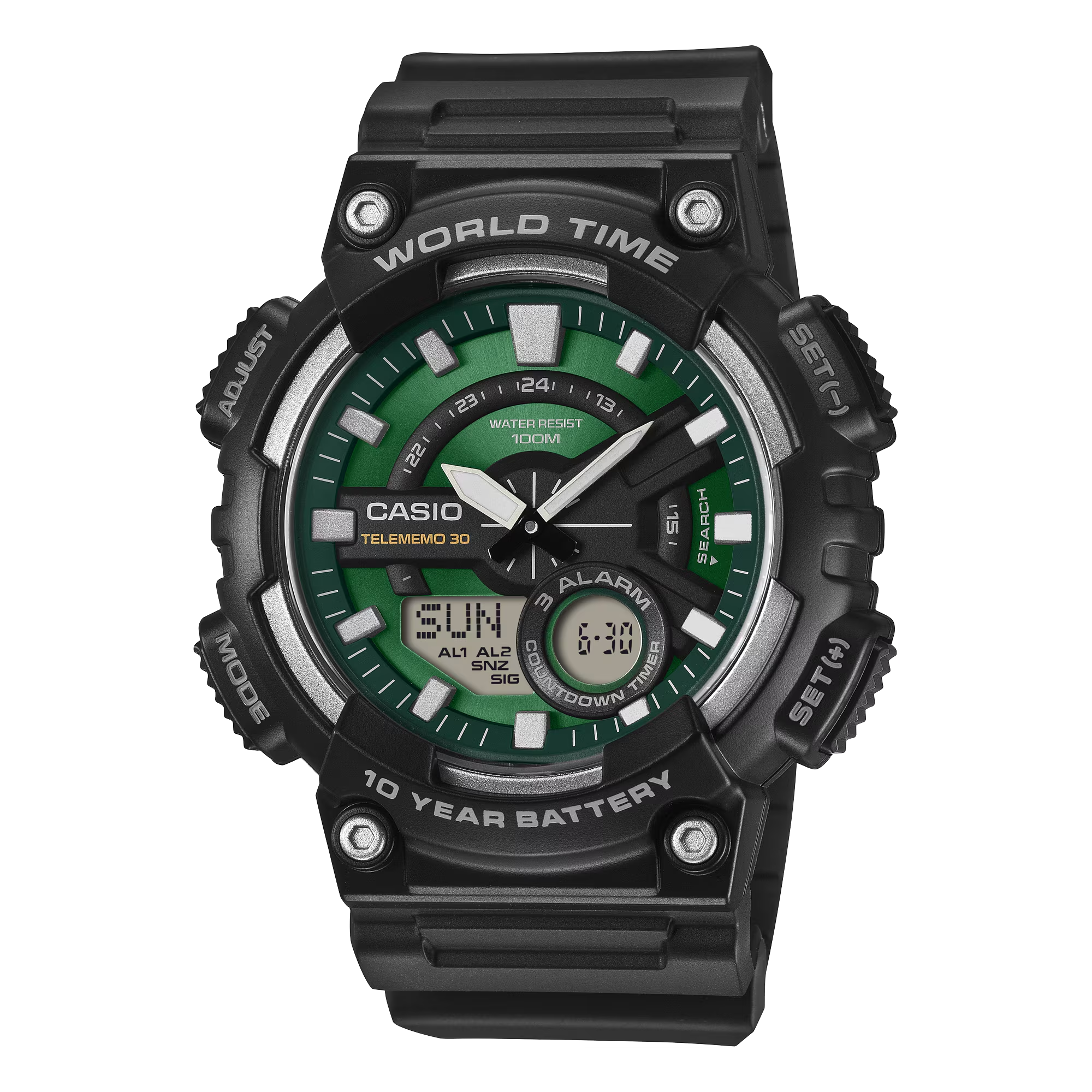 Casio AEQ-110W-3A2V Analogue-Digital Green Dial Watch in ireland